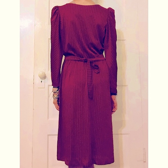 Vintage Long Sleeve Burgundy Midi Dress - Picture 2 of 5